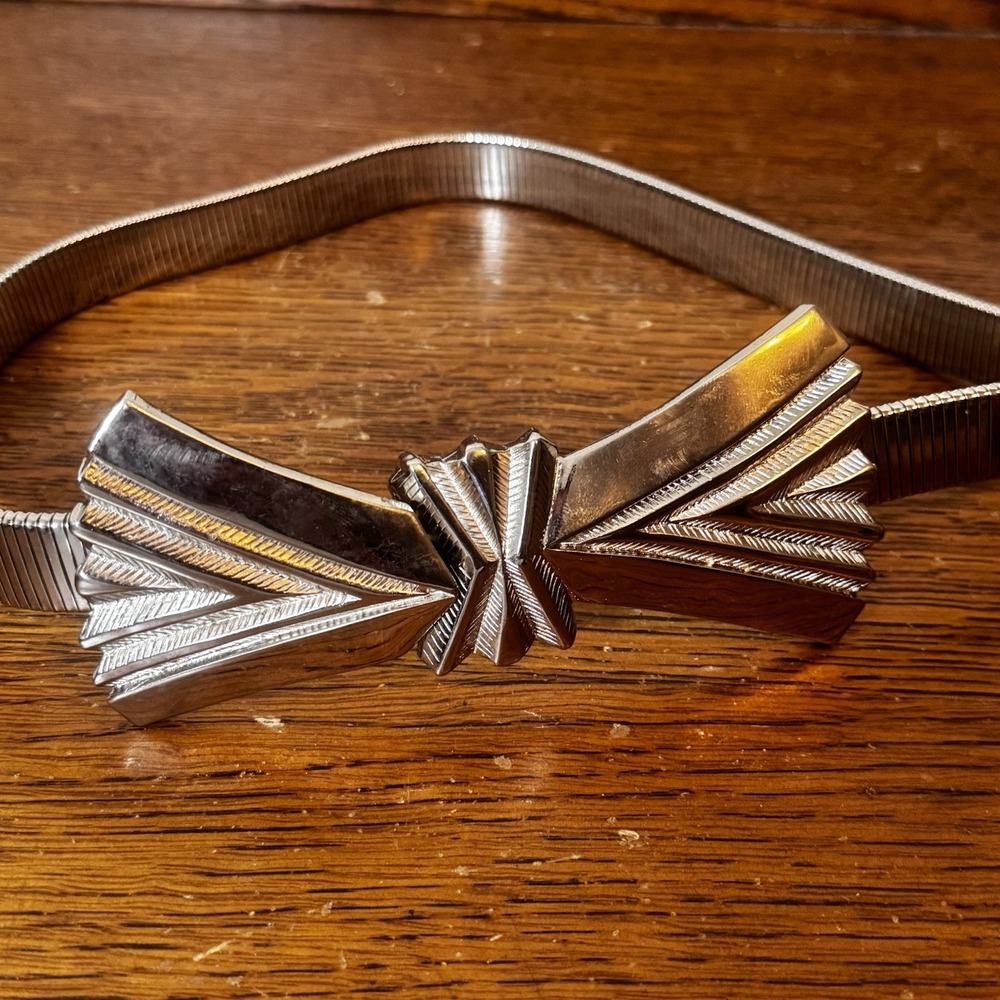 Vintage Accessocraft NYC Silver Tone Stretch Belt Art Deco Buckle